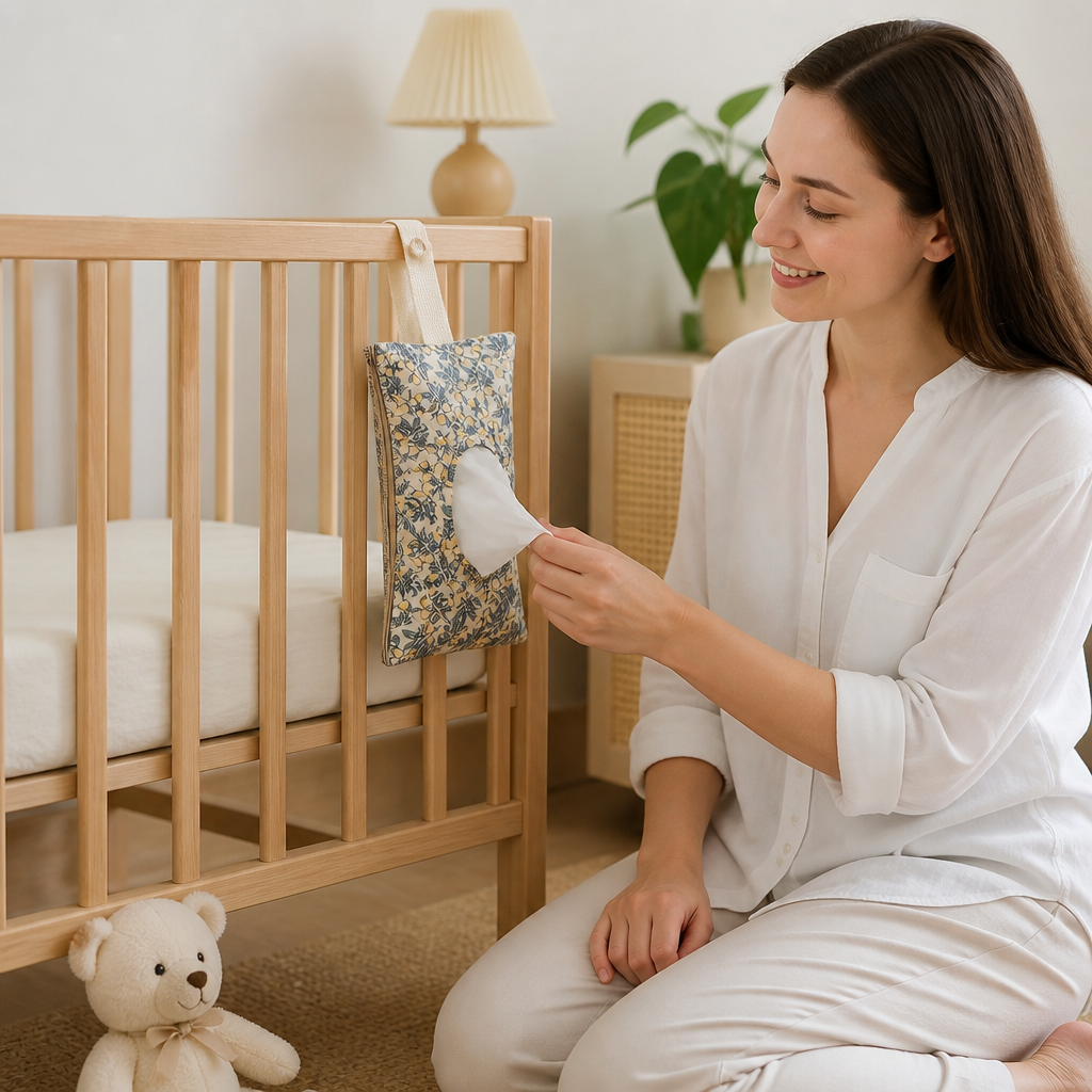 Hängender Taschentuchhalter für Kinderwagen, Babybett & Auto