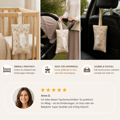Hängender Taschentuchhalter für Kinderwagen, Babybett & Auto
