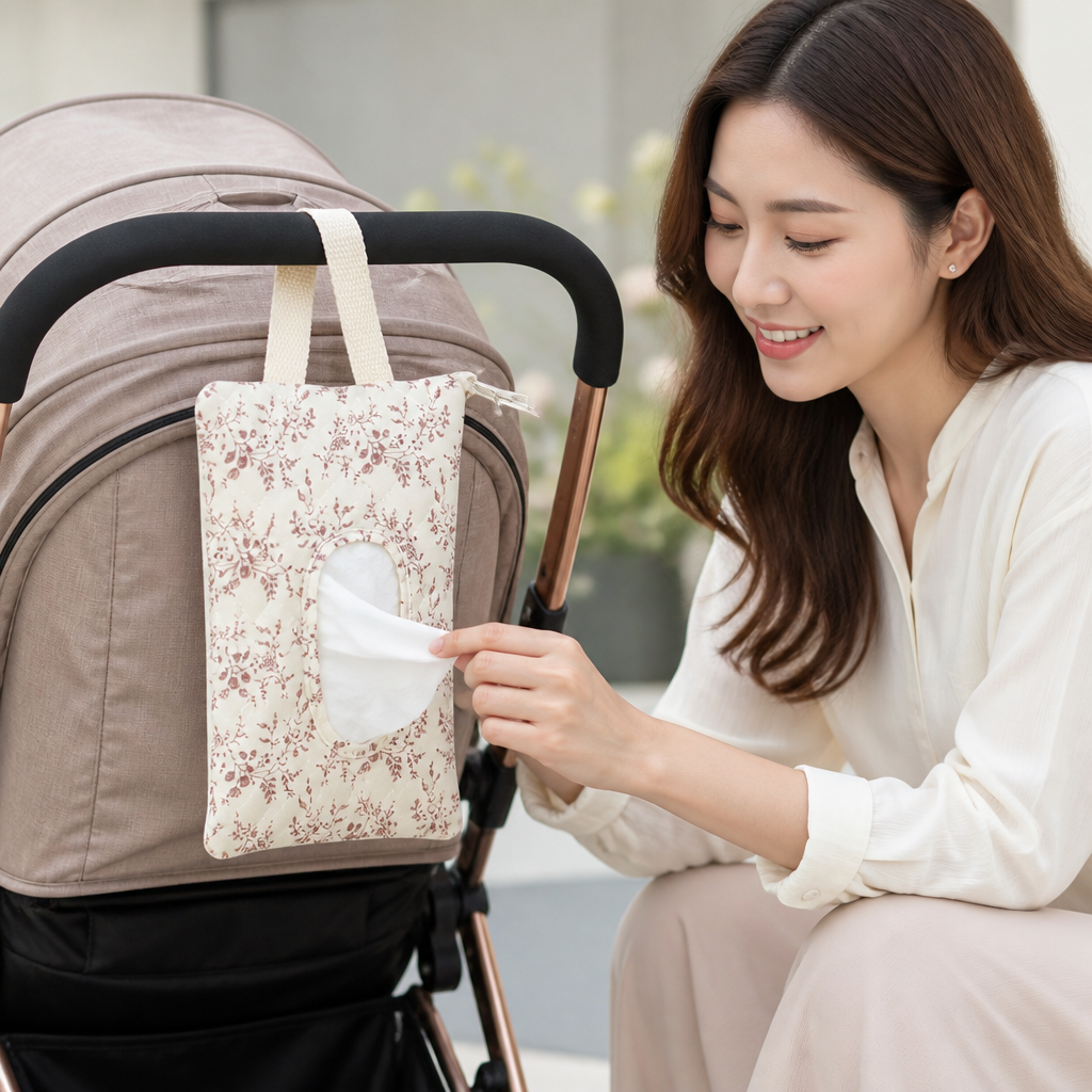 Hängender Taschentuchhalter für Kinderwagen, Babybett & Auto