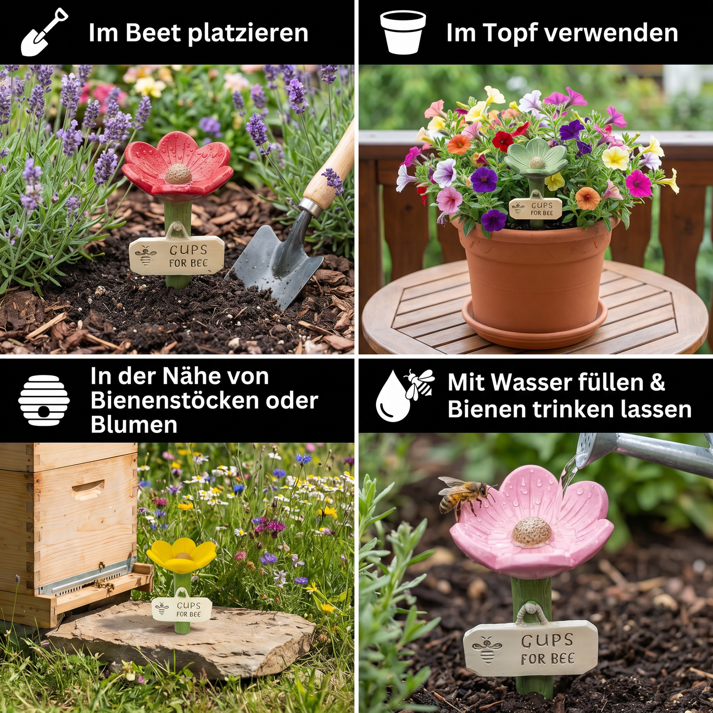 Blumenförmige Bienen-Tränke - Bunte Wasserspender für den Garten