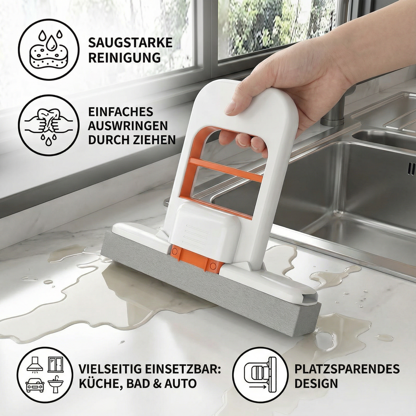 Handfreier Mini-Schwamm-Mopp – Saugstarker Allzweck-Reinigungsmopp für Küche, Bad & Auto