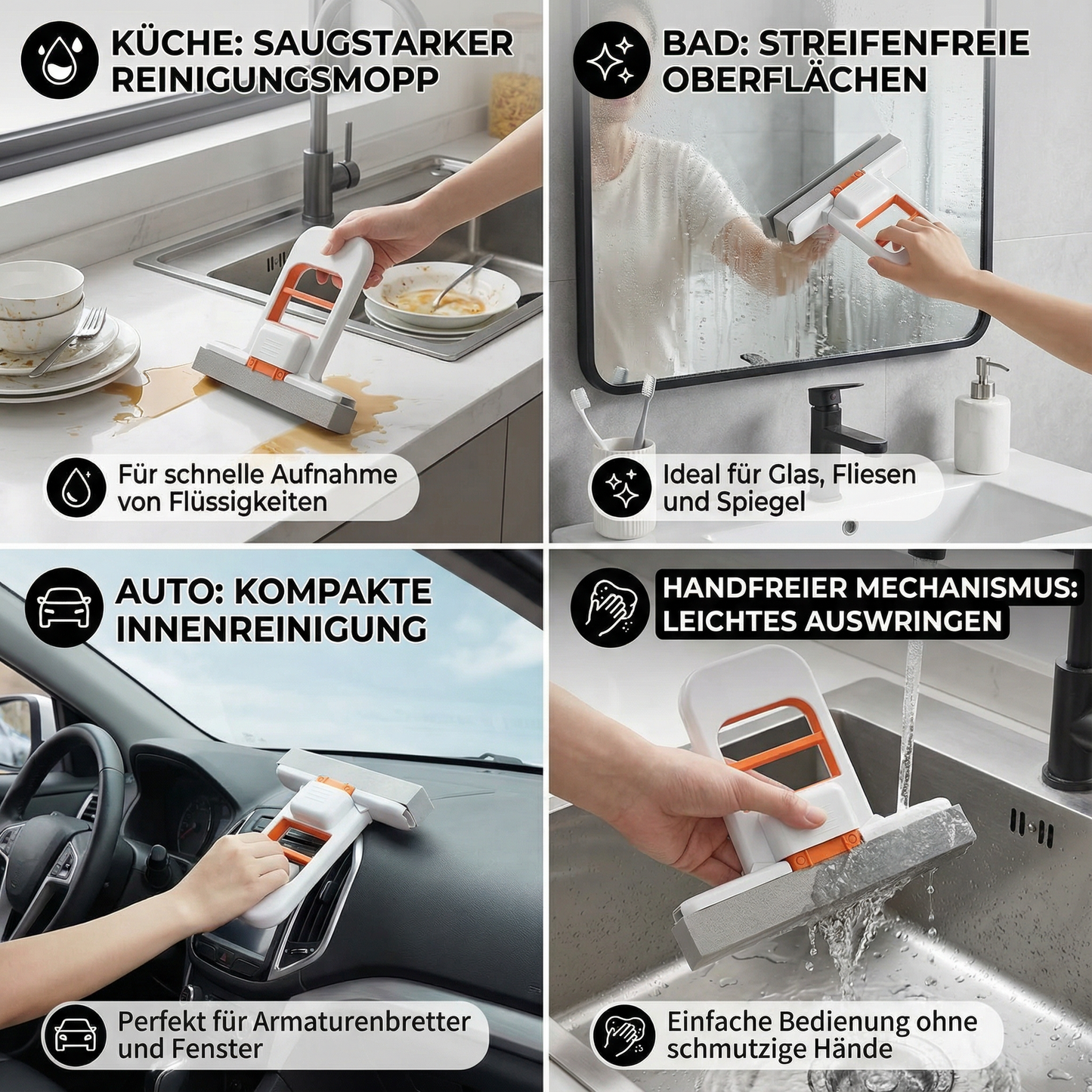 Handfreier Mini-Schwamm-Mopp – Saugstarker Allzweck-Reinigungsmopp für Küche, Bad & Auto