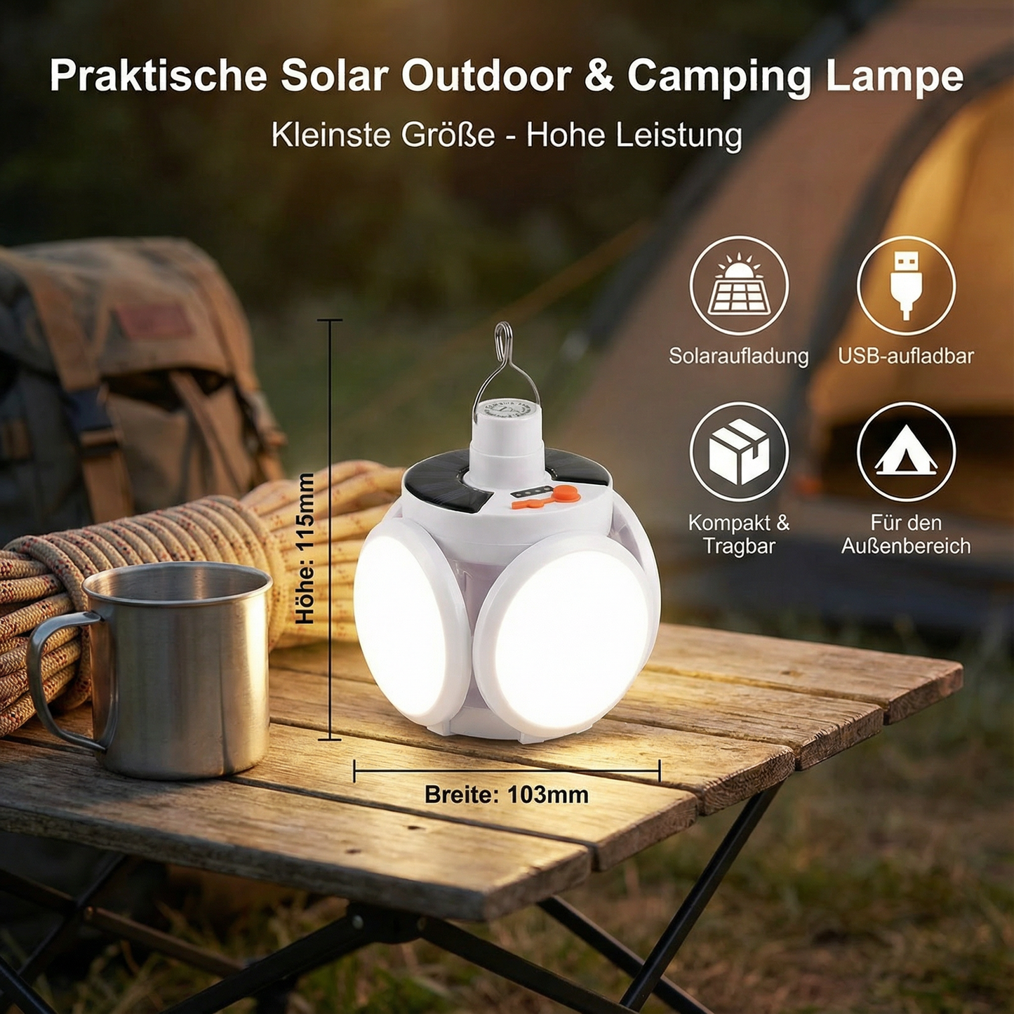 Praktische Solar Outdoor und Camping Lampe