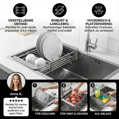 Verstellbares Abtropf Gestell für die Spüle