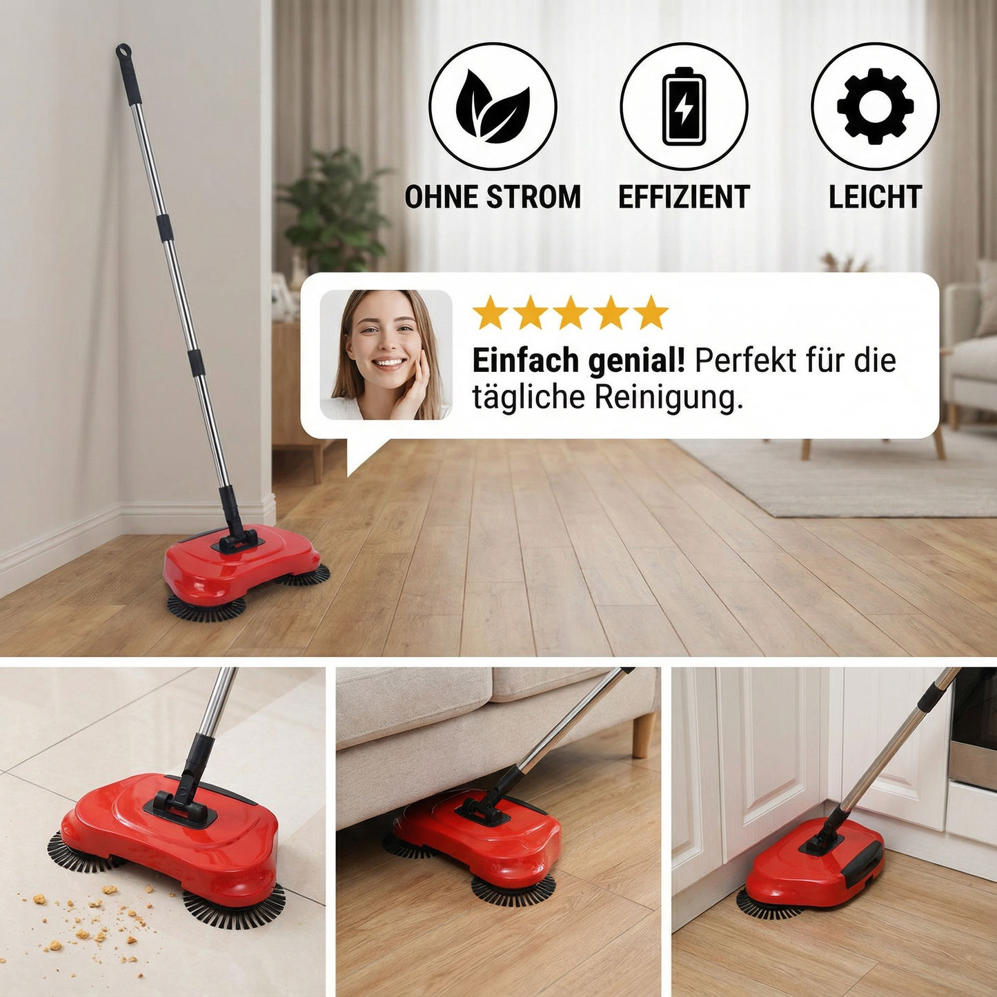 2in1 Staubsauger Besen ohne Strom