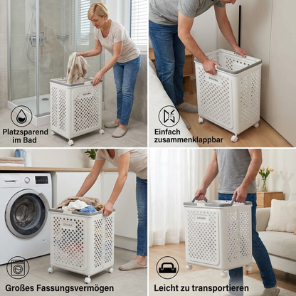 Faltbarer Wäschekorb mit Rollen