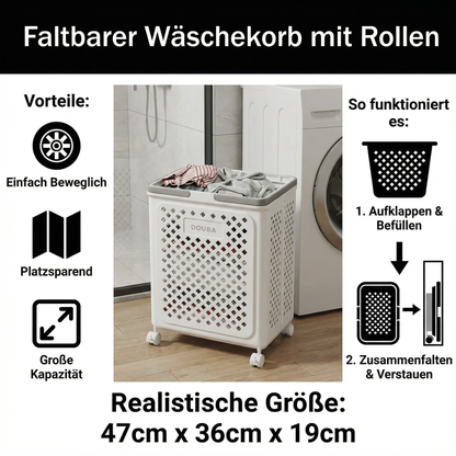 Faltbarer Wäschekorb mit Rollen