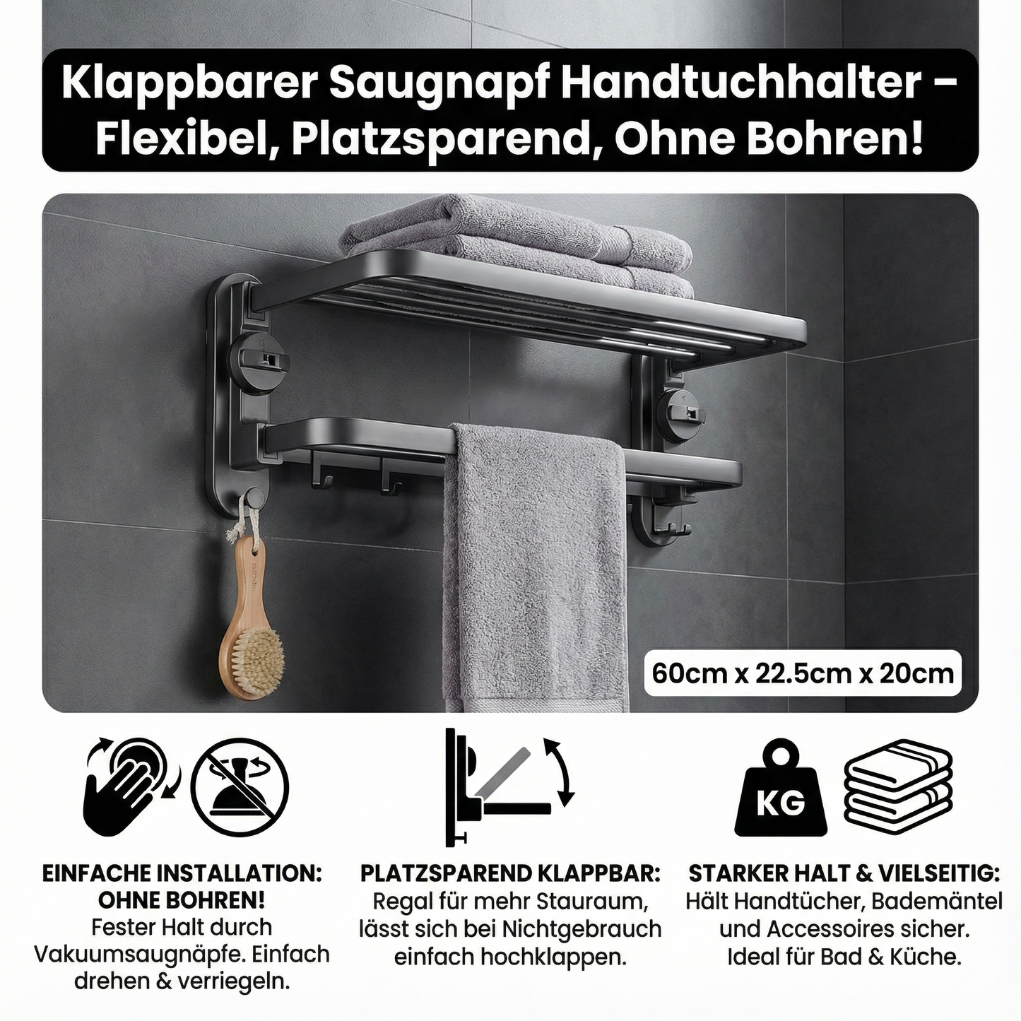 Klappbarer Saugnapf Handtuch Halter