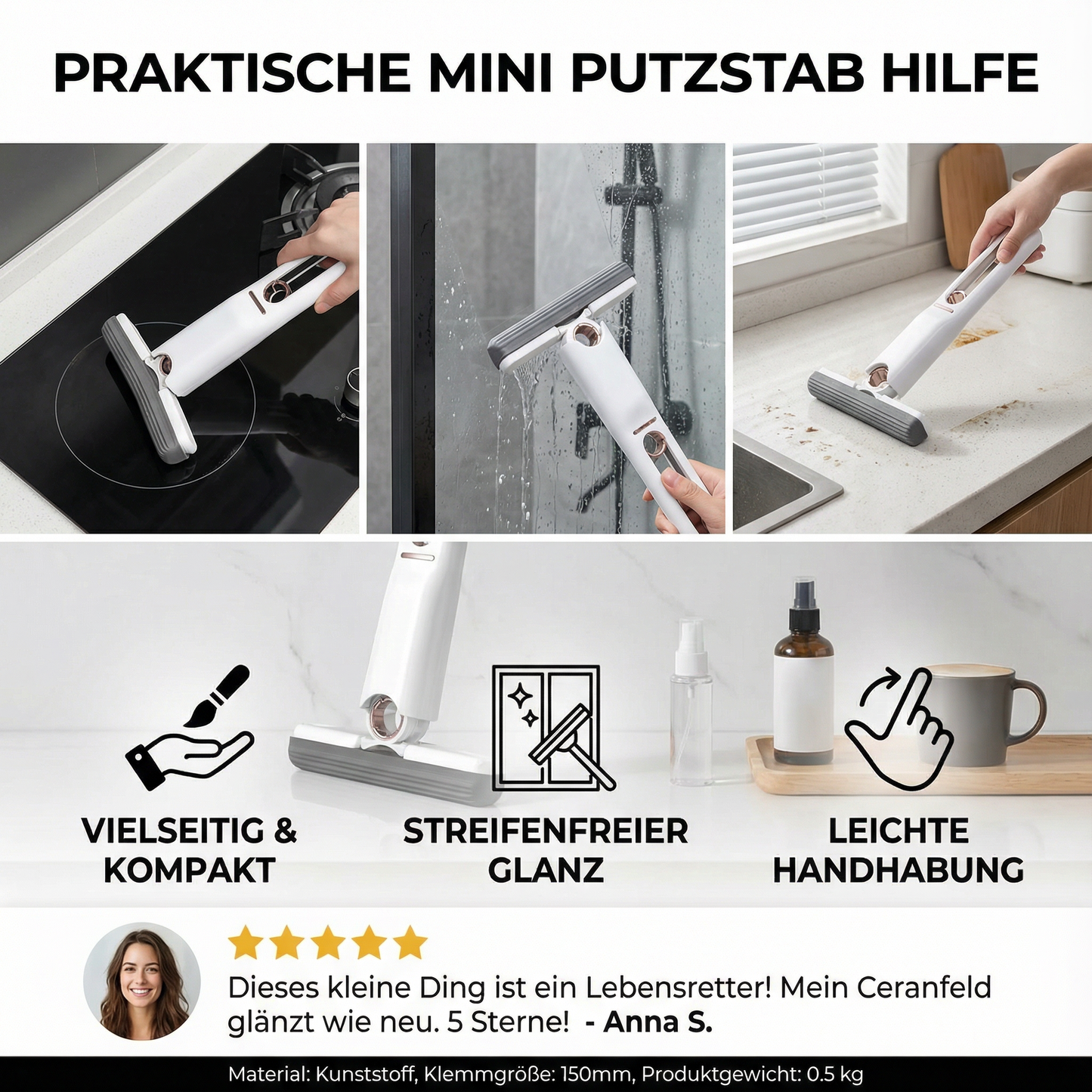 Praktische Mini Putzstab Hilfe