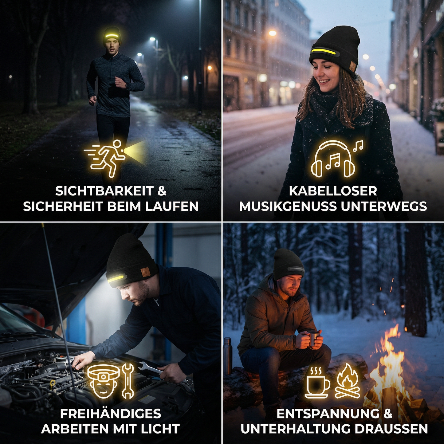 Warme Mütze mit Integrierten Bluetooth Kopfhörer und LED Licht Streifen