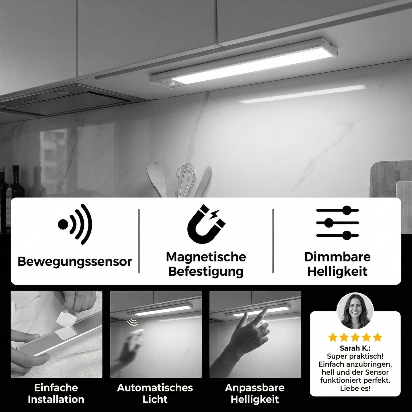 Kabellose LED-Unterbauleuchte mit Bewegungssensor – magnetisch & dimmbar
